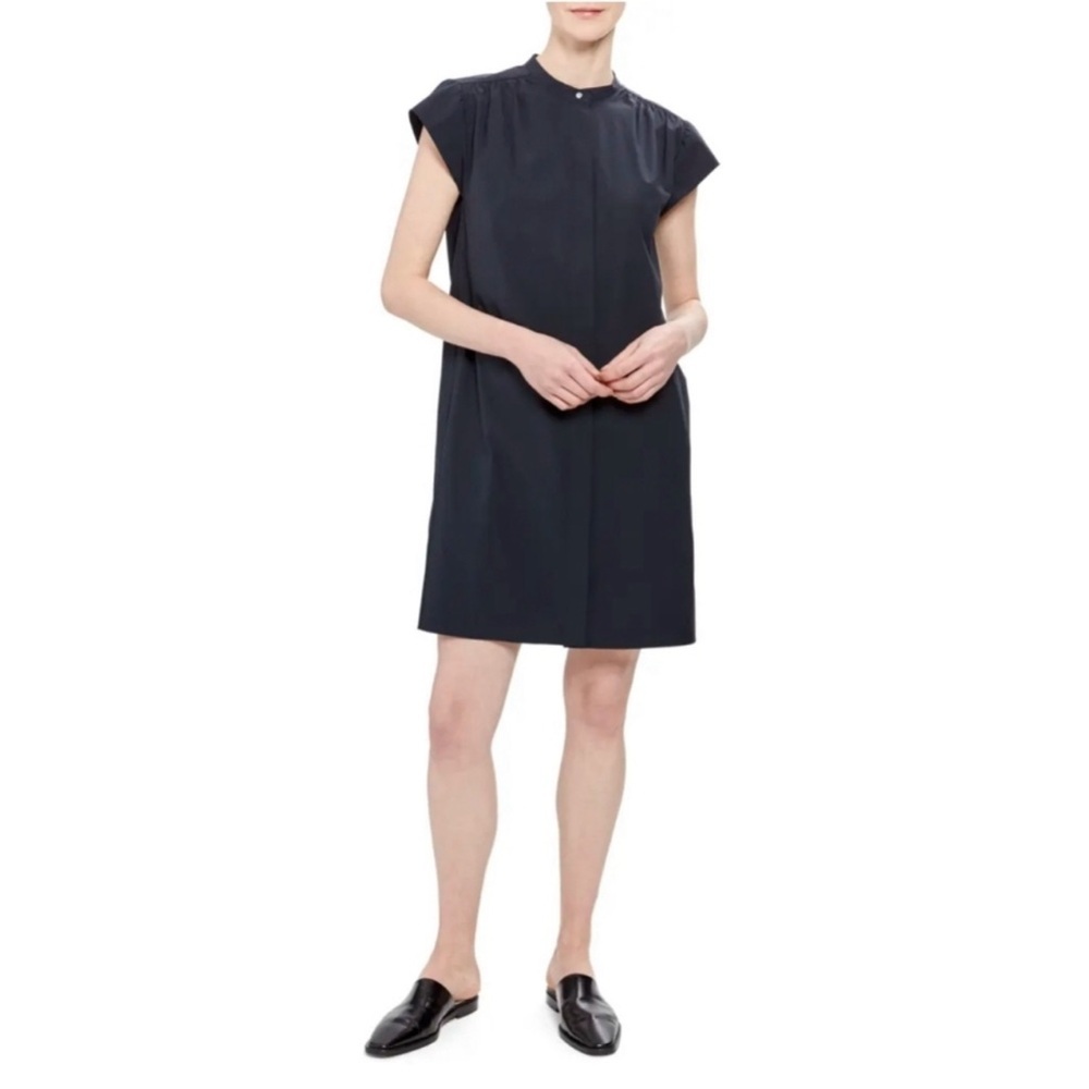 Theory Short-Sleeve Shirred Yoke Core Shirting Dress, S